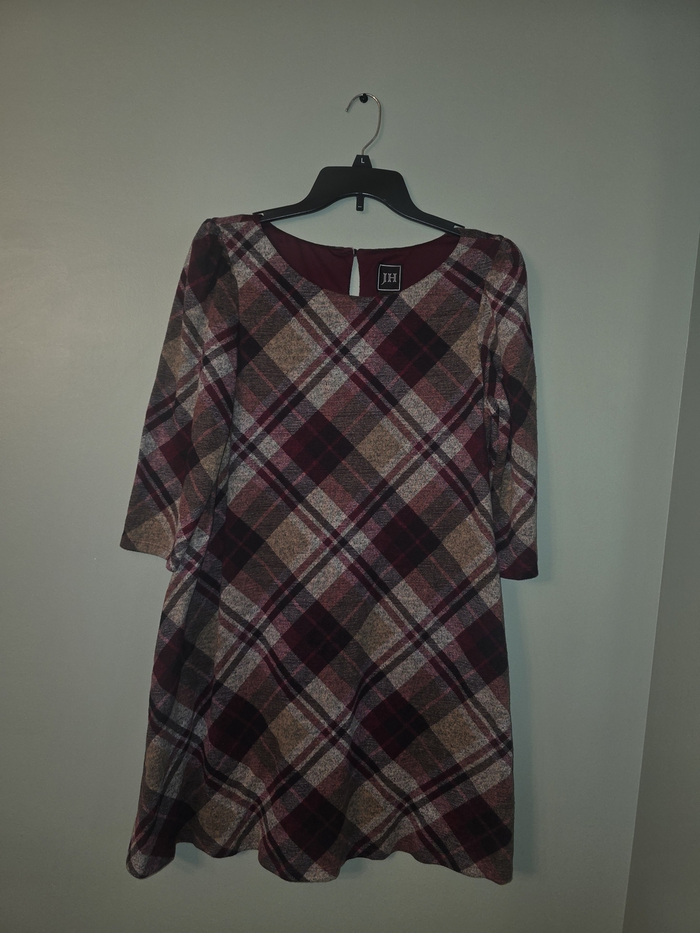Plaid A-Line Dress in Burgundy and Tan